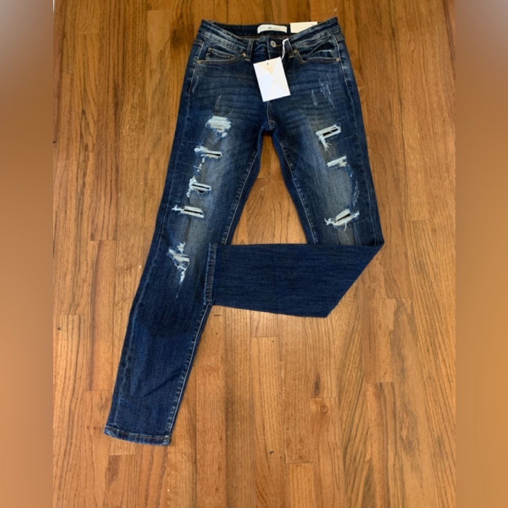 Kancan Dark Blue Distressed Skinny Jeans, 5/26